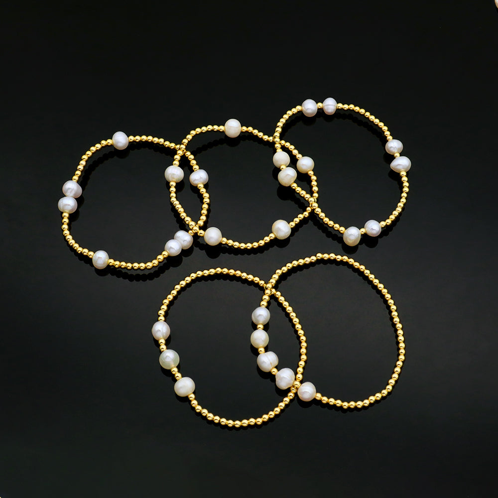 Handmade Customizable Brass Bracelet With Fresh Water Pearl Bracelet