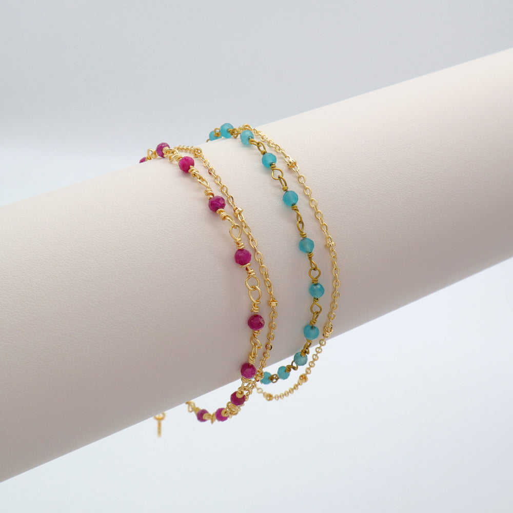 Handmade Customizable Natural Stone Double Layer Gold Plated Bracelet