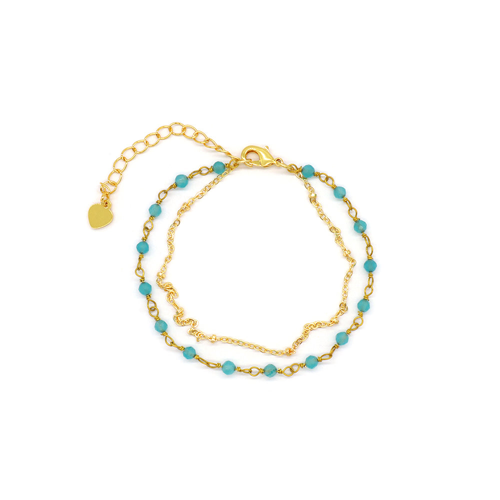 Handmade Customizable Natural Stone Double Layer Gold Plated Bracelet