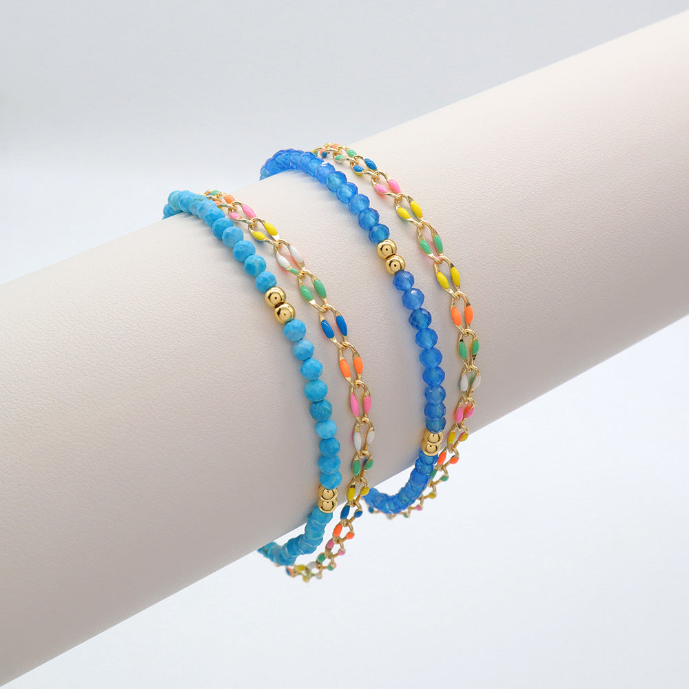 Handmade Customizable Natural Stone Double Layer Blue turquoise Blue agate Bracelet