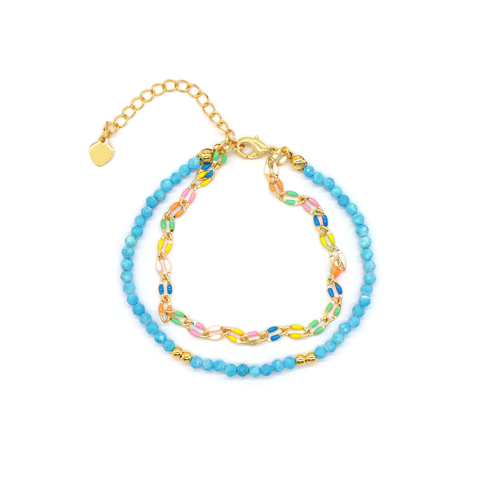 Handmade Customizable Natural Stone Double Layer Blue turquoise Blue agate Bracelet