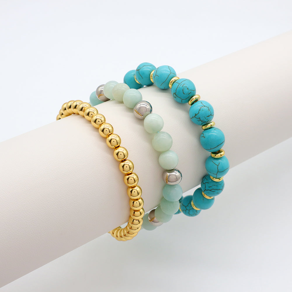 Handmade Customizable Natural Stone 6mm Brass Beads Gold Plated Bracelet