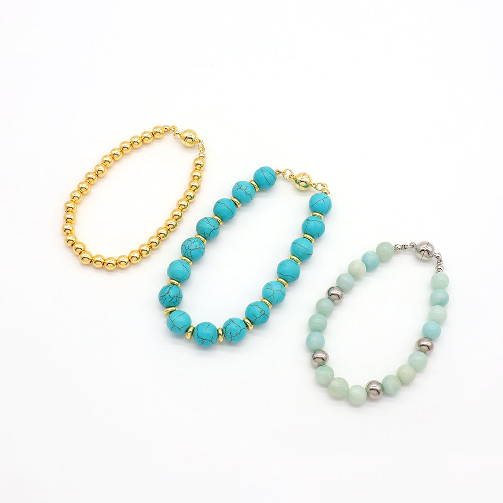 Handmade Customizable Natural Stone 6mm Brass Beads Gold Plated Bracelet