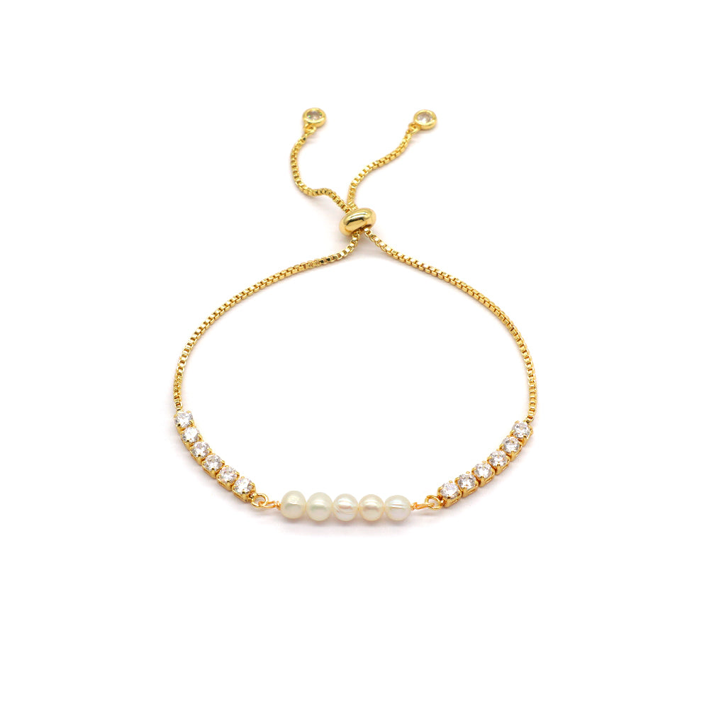 Handmade Customizable CZ Bracelet With Fresh Water Pearl Ajustable Rhodium Plated Bracelet