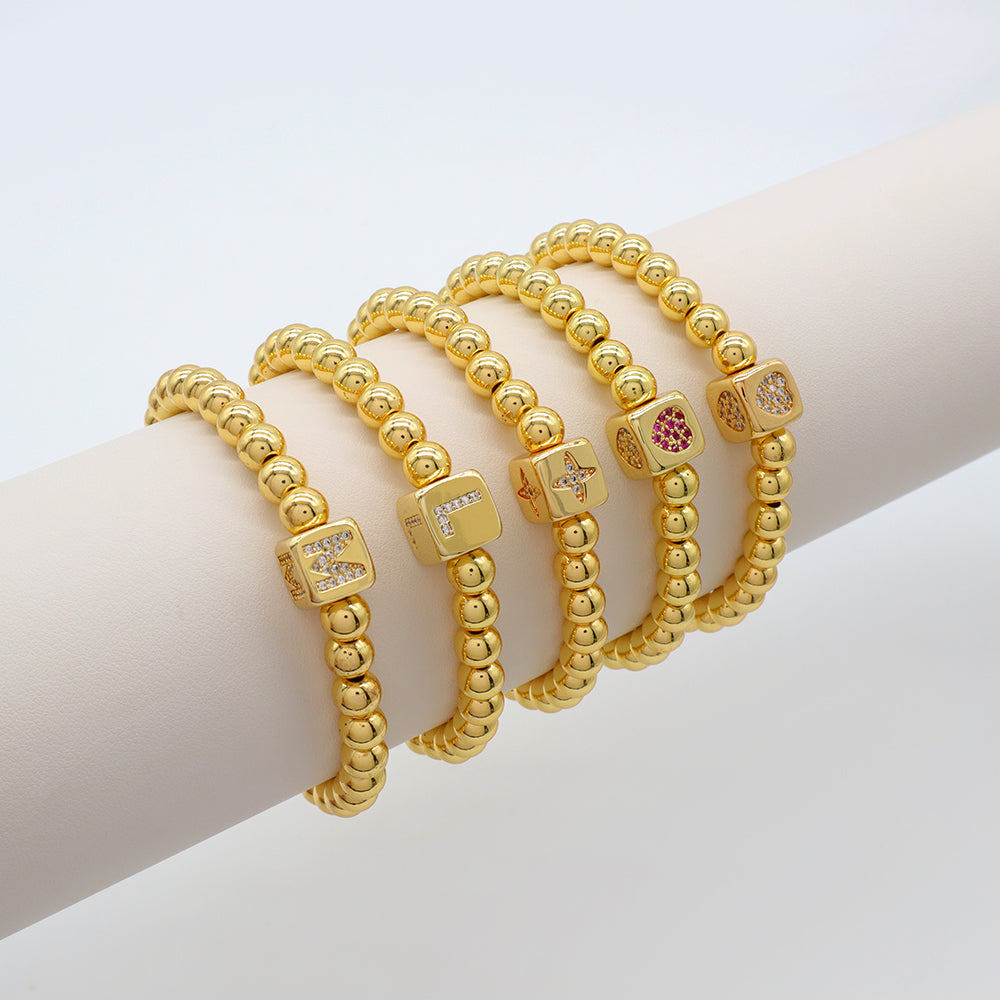 Handmade Customizable 6mm Brass Ball 9mm Charm With CZ Bracelet