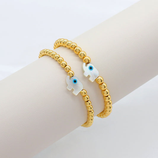 Handmade Customizable Brass Beads Bracelet With Shell Charm Bracelet