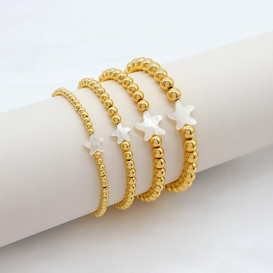 Handmade Customizable Brass Beads Bracelet With Shell Charm
