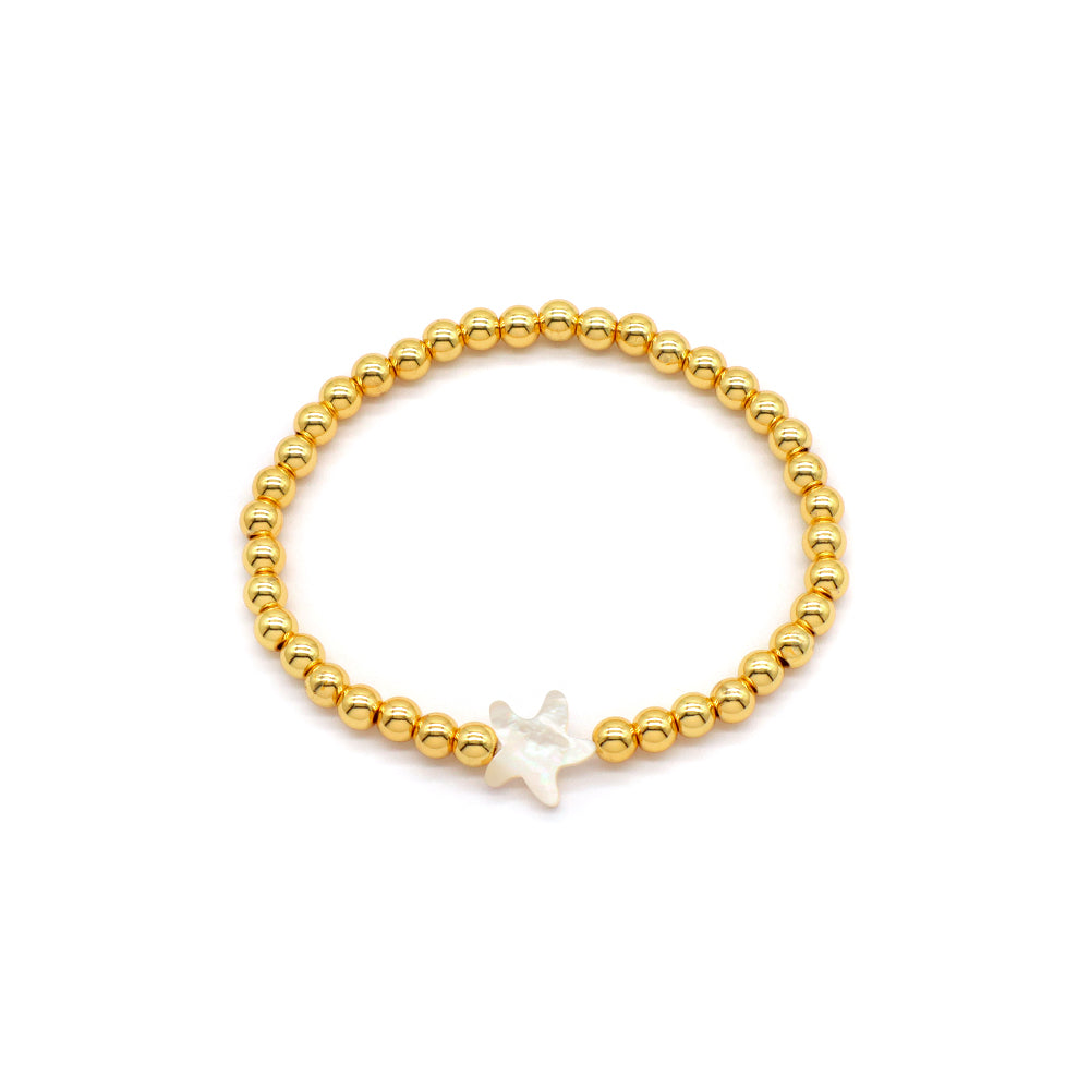 Handmade Customizable Brass Beads Bracelet With Shell Charm