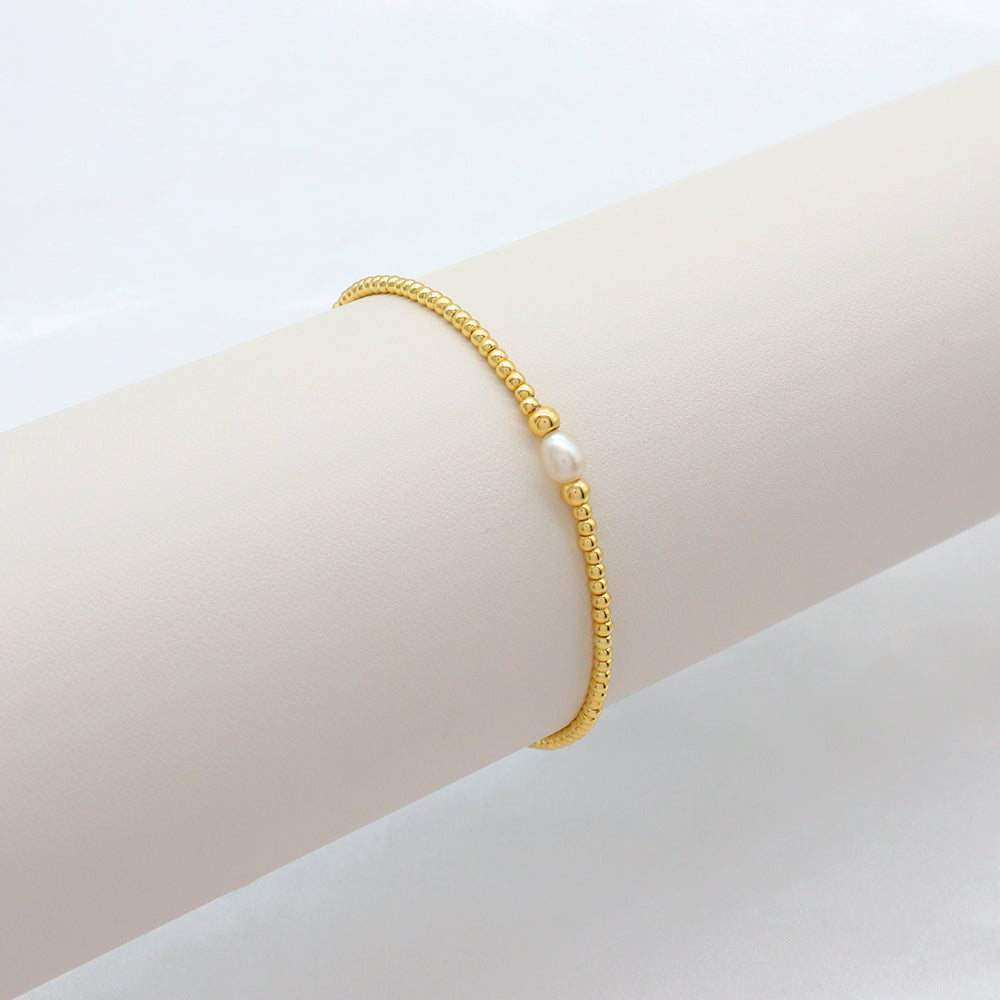 Handmade Customizable Brass Beads Bracelet With Fresh Water Pearl Bracelet