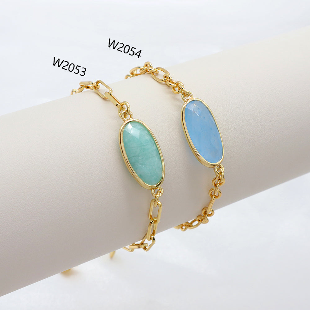 Handmade Customizable Natural Stone Charm Brass Bracelet