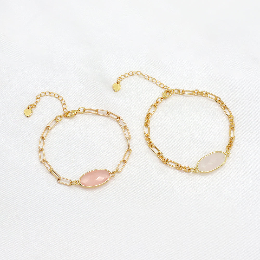 Handmade Customizable Natural Stone Charm Brass Bracelet