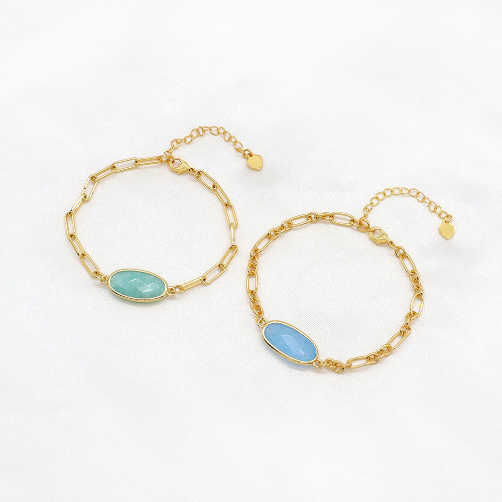 Handmade Customizable Natural Stone Charm Brass Bracelet