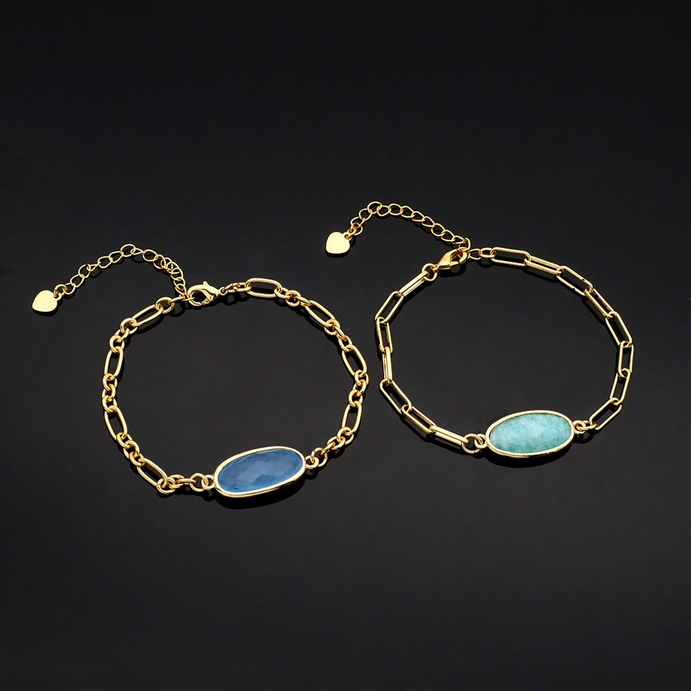 Handmade Customizable Natural Stone Charm Brass Bracelet