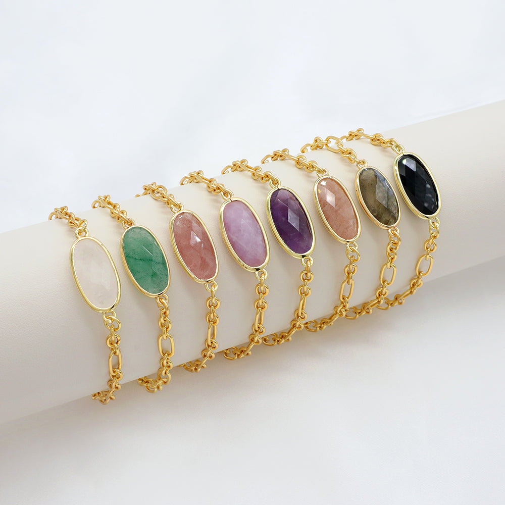 Handmade Customizable Natural Stone Charm Brass Bracelet