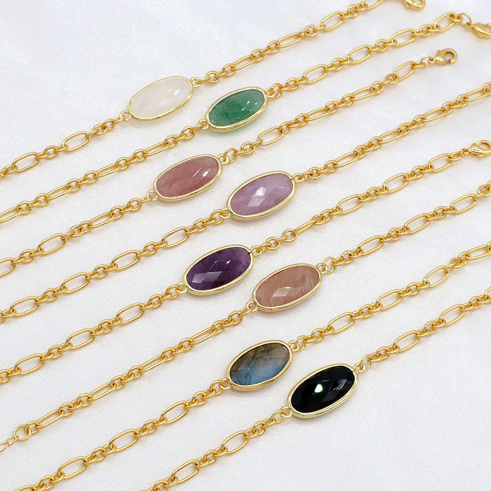 Handmade Customizable Natural Stone Charm Brass Bracelet