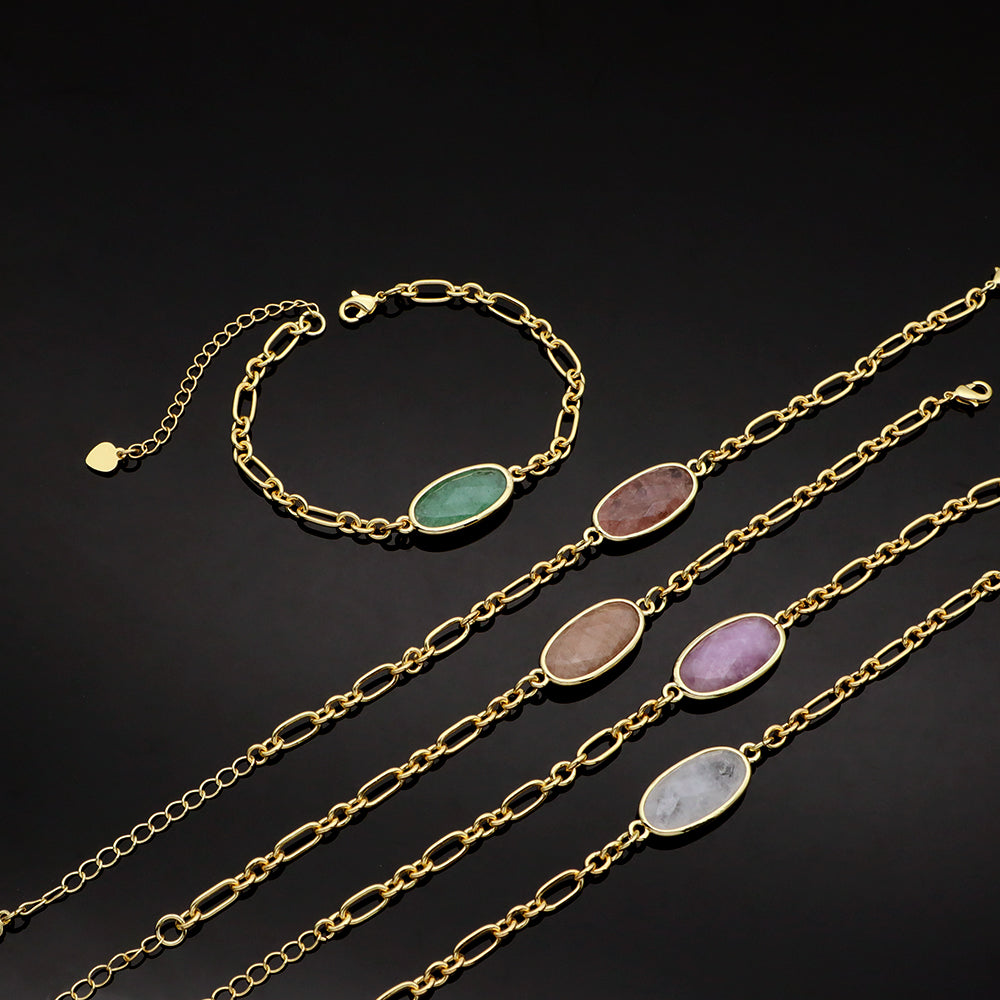 Handmade Customizable Natural Stone Charm Brass Bracelet