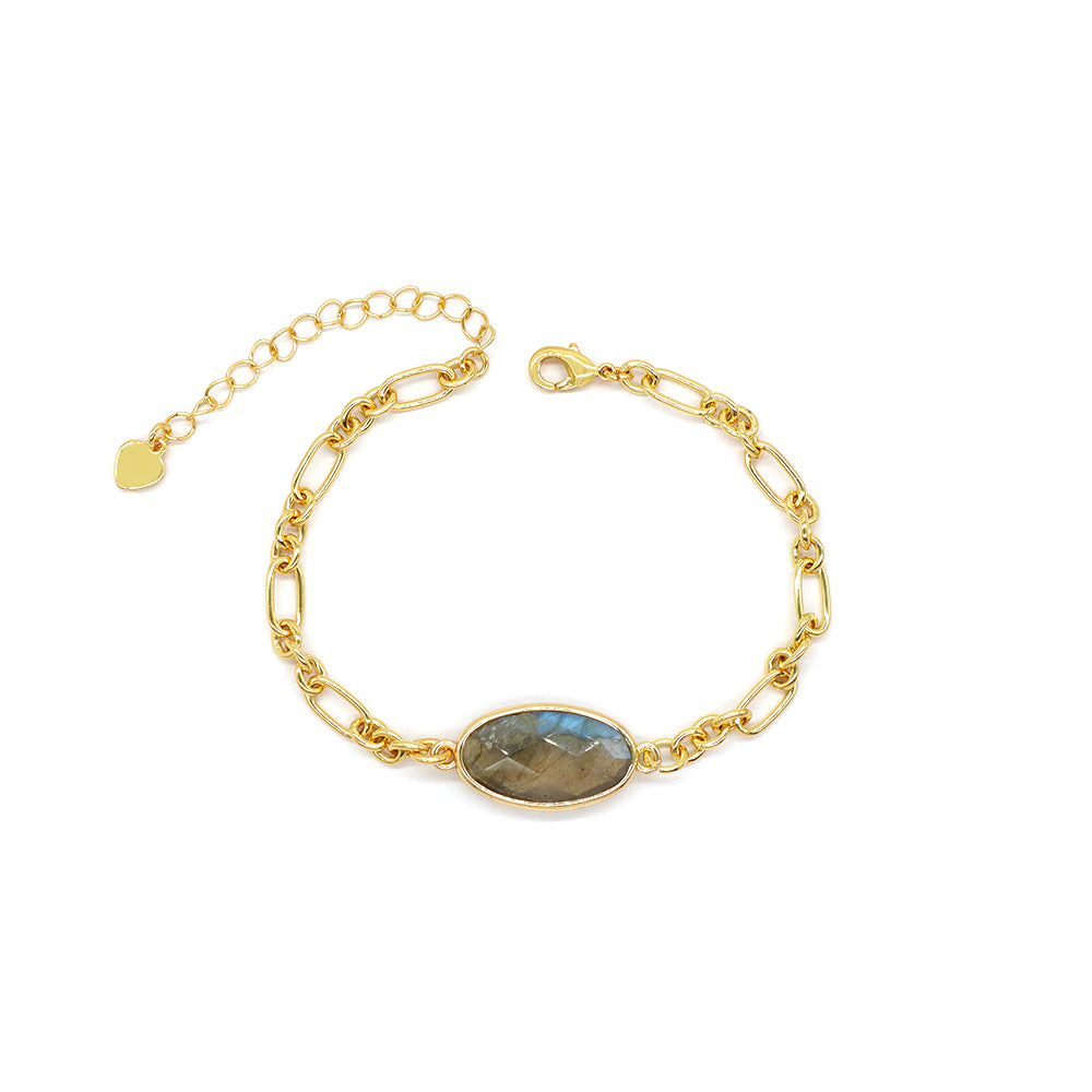 Handmade Customizable Natural Stone Charm Brass Bracelet