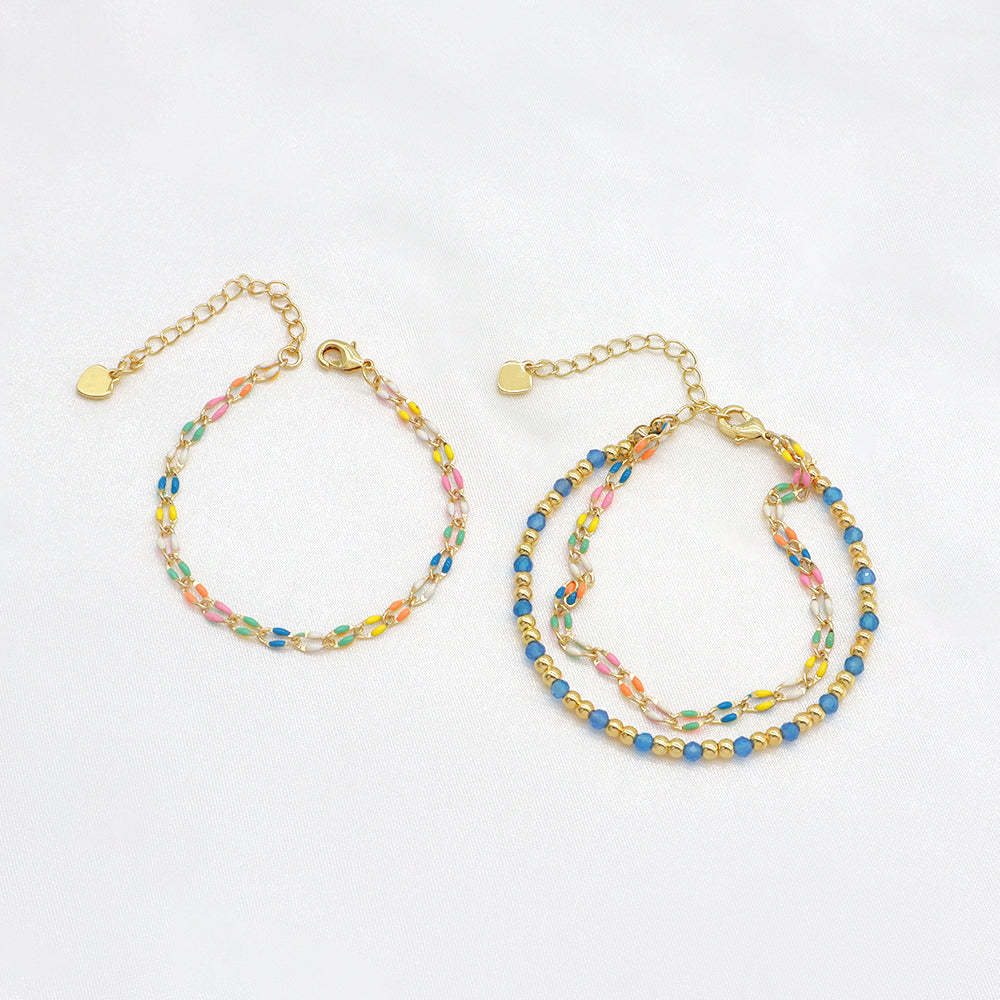 Handmade Customizable Natural Stone Double Layer Blue agate Brass Bracelet