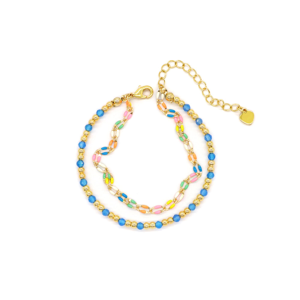 Handmade Customizable Natural Stone Double Layer Blue agate Brass Bracelet