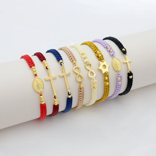 Handmade Customizable Brass Charm Bracelet With Cotton Wire Gold Plated Bracelet