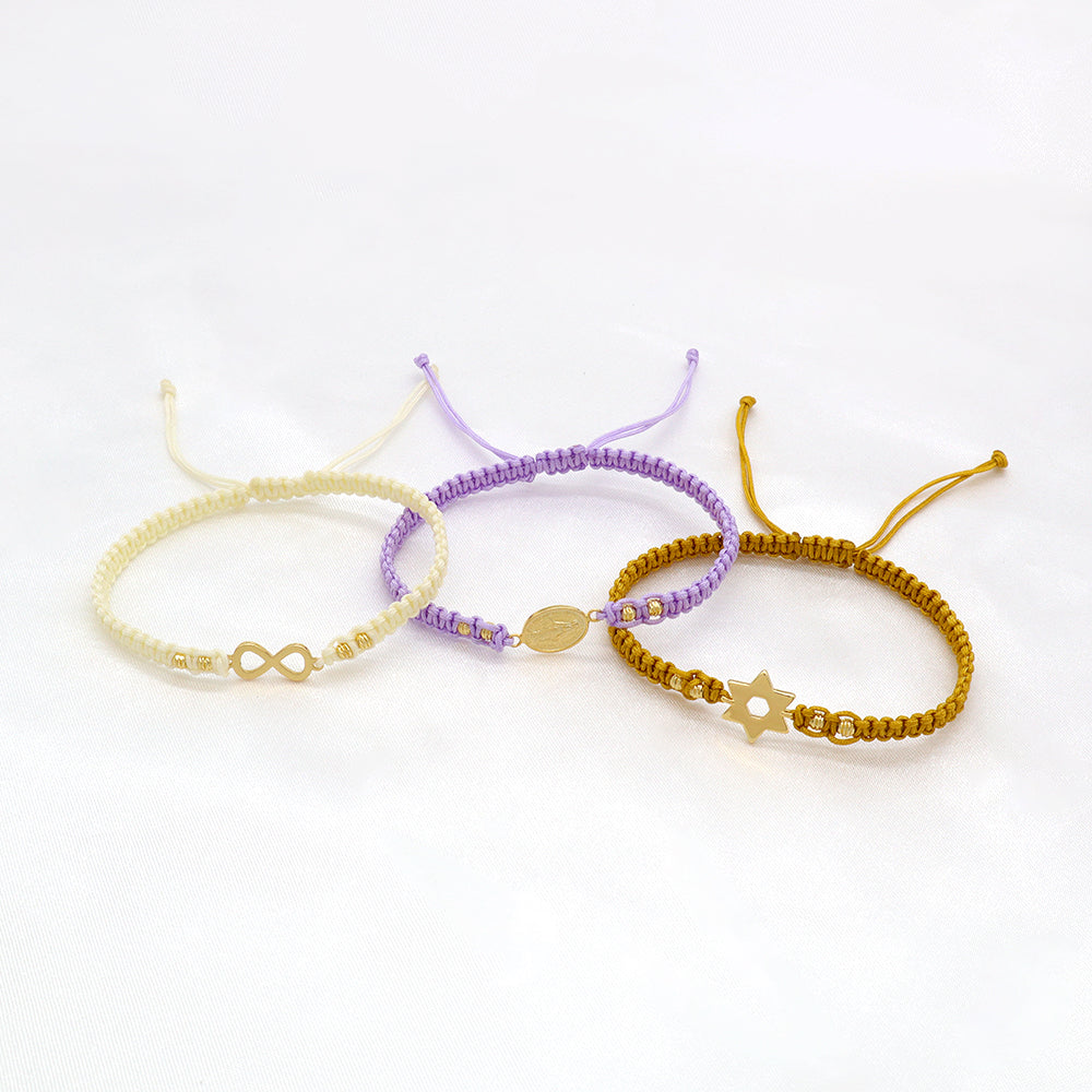 Handmade Customizable Brass Charm Bracelet With Cotton Wire Gold Plated Bracelet