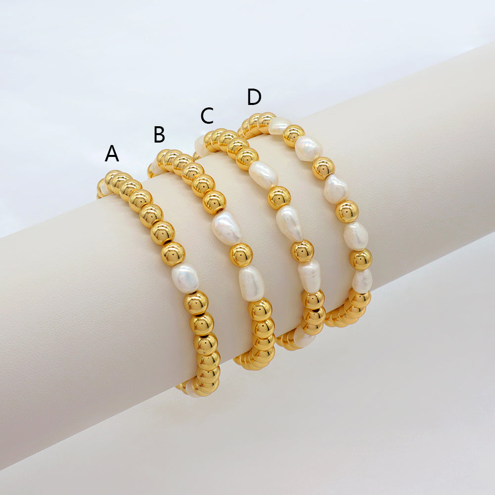Handmade Customizable Brass Bracelet With Fresh Water Pearl Gold Plated Bracelet