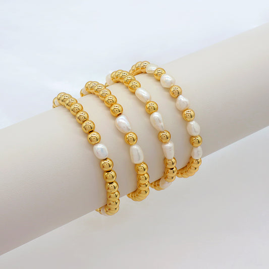 Handmade Customizable Brass Bracelet With Fresh Water Pearl Gold Plated Bracelet