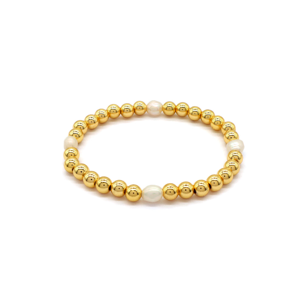 Handmade Customizable Brass Bracelet With Fresh Water Pearl Gold Plated Bracelet