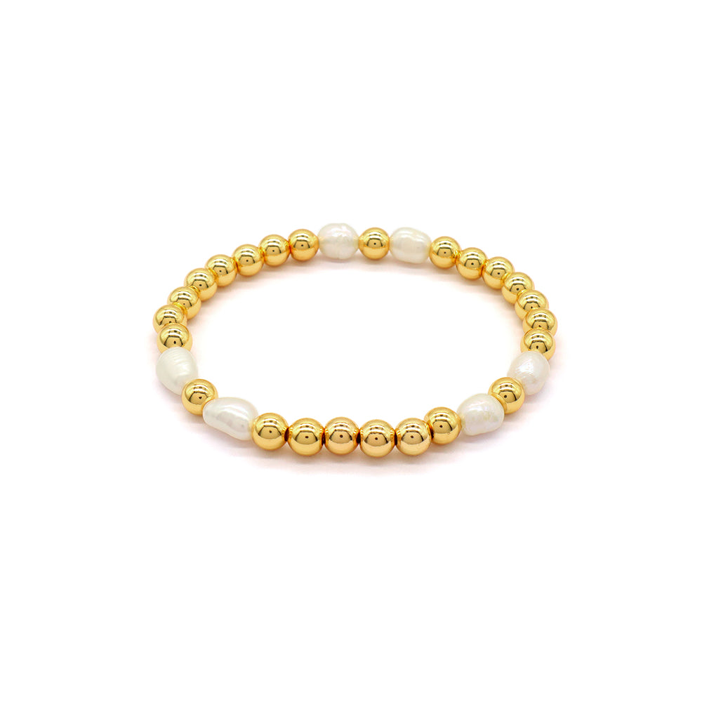 Handmade Customizable Brass Bracelet With Fresh Water Pearl Gold Plated Bracelet
