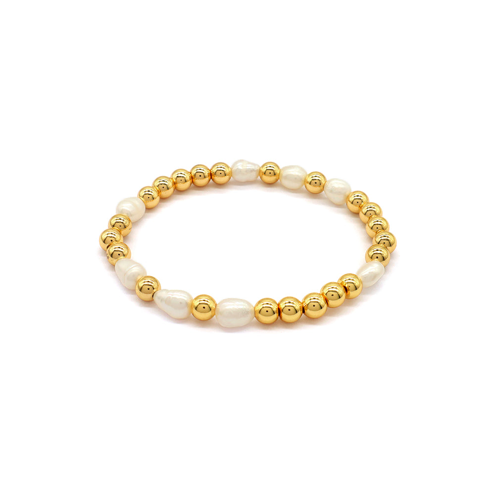Handmade Customizable Brass Bracelet With Fresh Water Pearl Gold Plated Bracelet