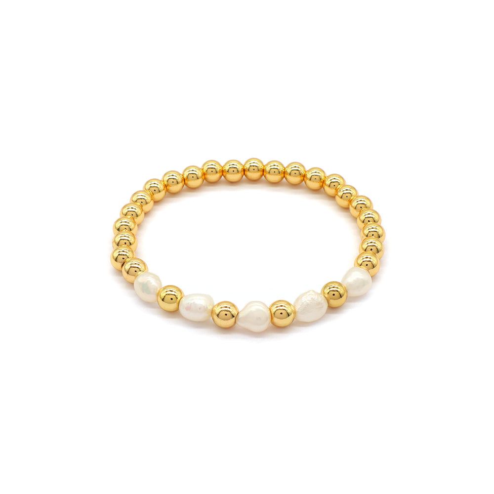 Handmade Customizable Brass Bracelet With Fresh Water Pearl Gold Plated Bracelet