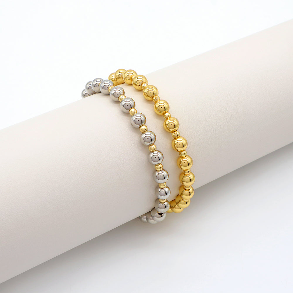 Handmade Customizable 6mm + 3mm Brass Beads Gold Plated Bracelet