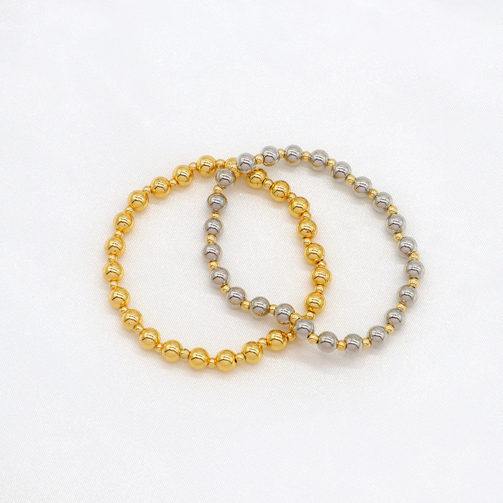 Handmade Customizable 6mm + 3mm Brass Beads Gold Plated Bracelet