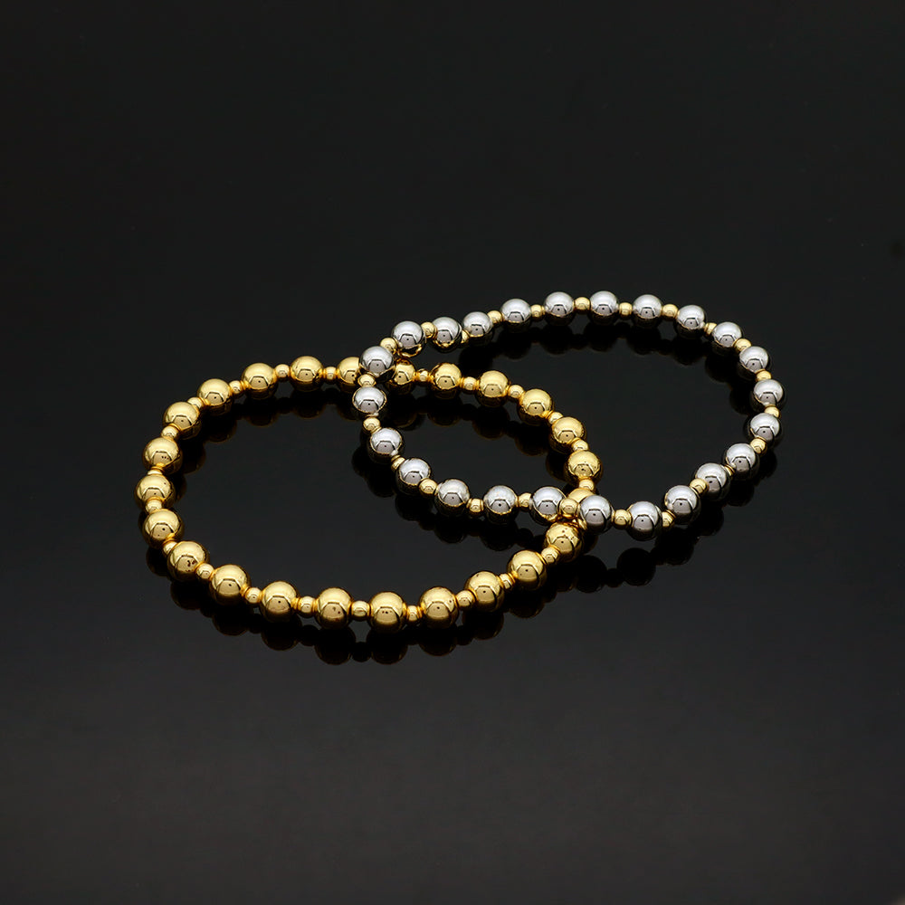 Handmade Customizable 6mm + 3mm Brass Beads Gold Plated Bracelet