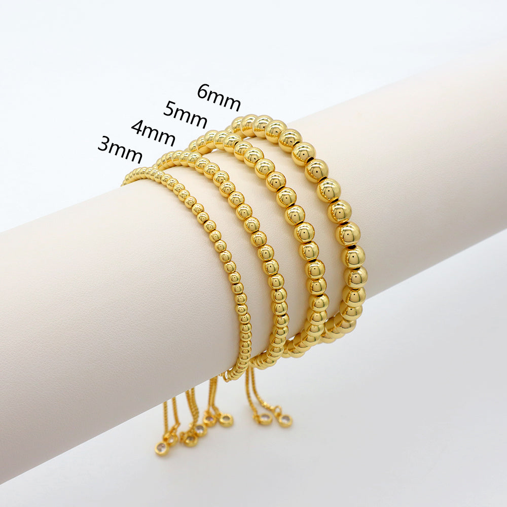 Handmade Customizable 3~6mm Brass Beads Ajustable Gold Plated Bracelet