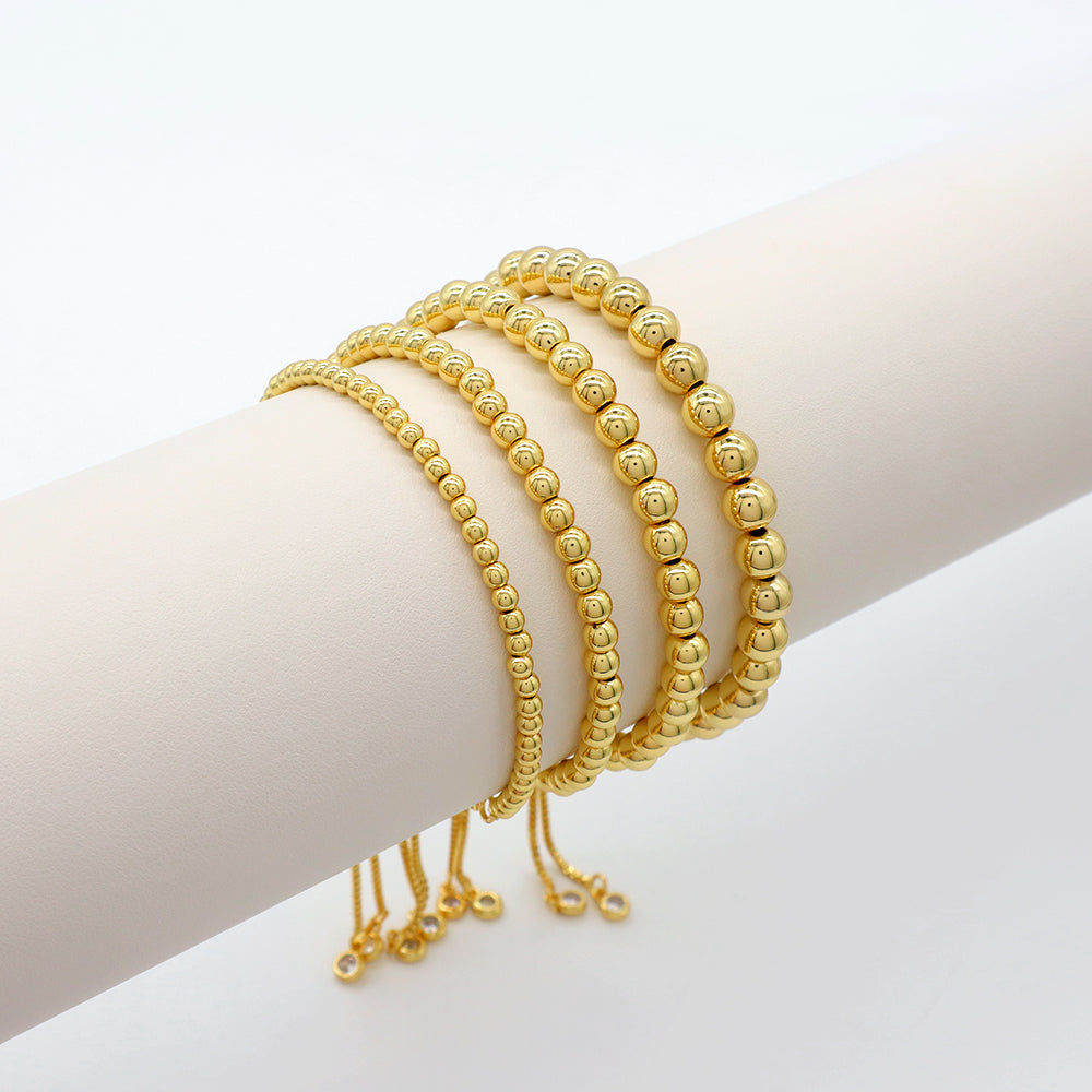 Handmade Customizable 3~6mm Brass Beads Ajustable Gold Plated Bracelet