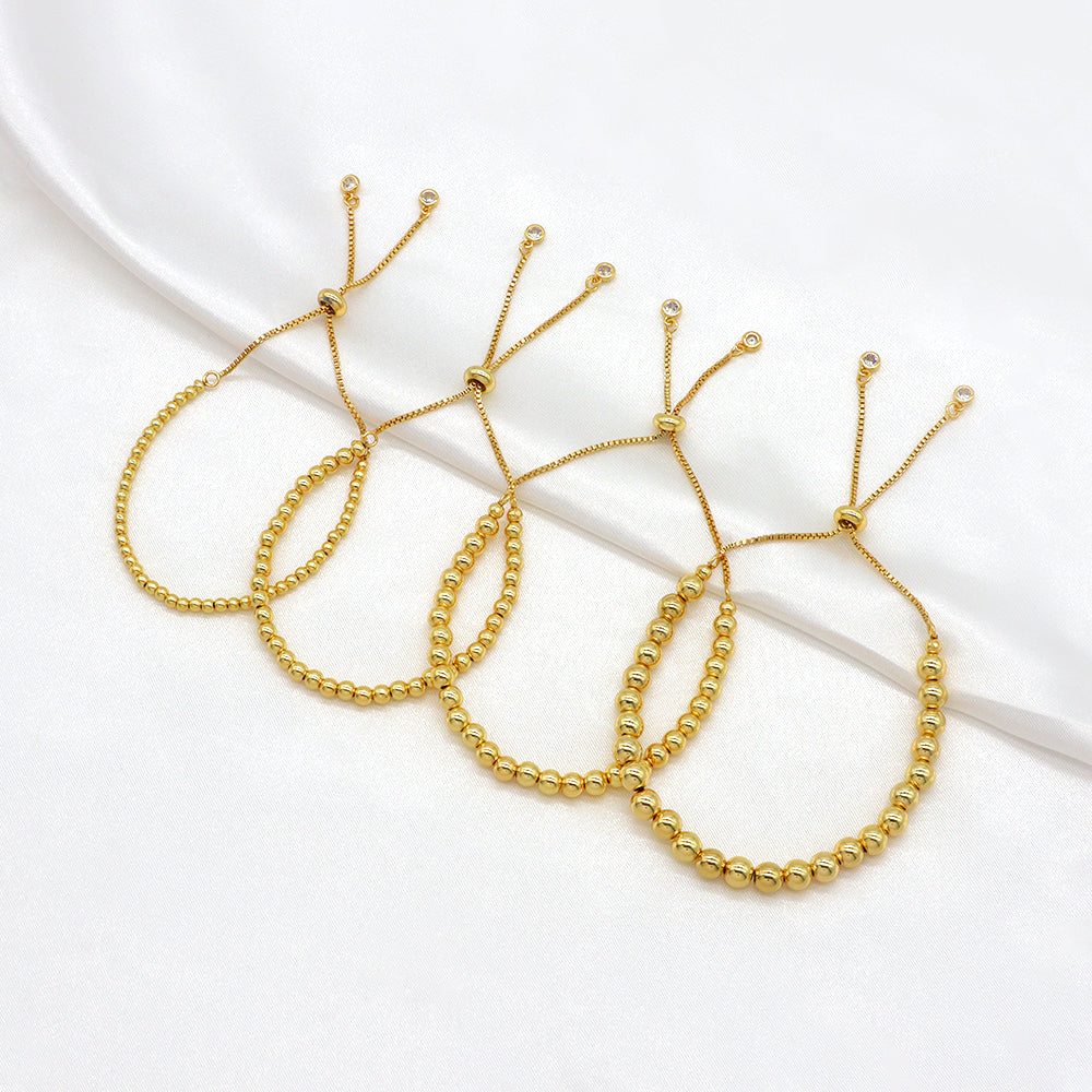 Handmade Customizable 3~6mm Brass Beads Ajustable Gold Plated Bracelet