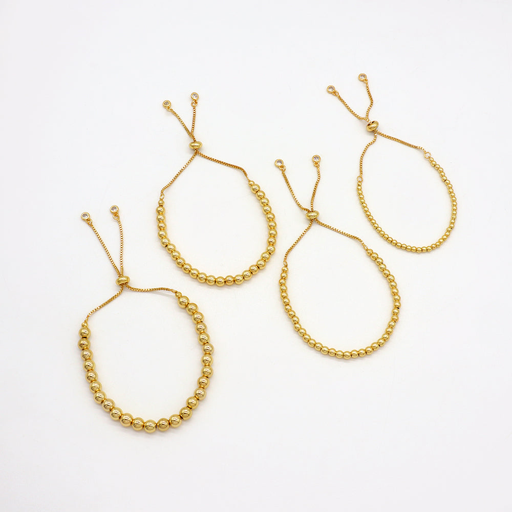 Handmade Customizable 3~6mm Brass Beads Ajustable Gold Plated Bracelet
