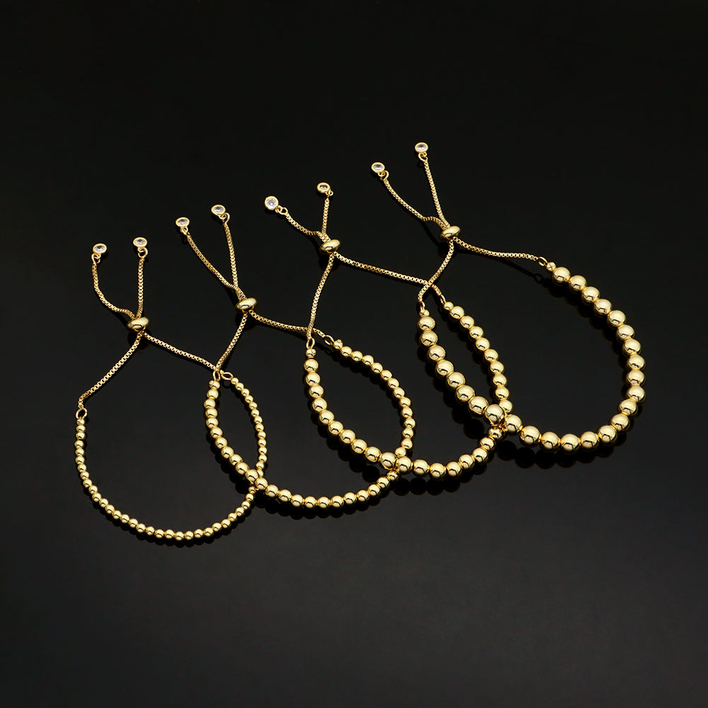 Handmade Customizable 3~6mm Brass Beads Ajustable Gold Plated Bracelet