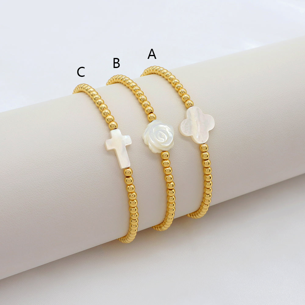 Handmade Customizable 3mm Brass Beads Bracelet With Shell Charm Bracelet