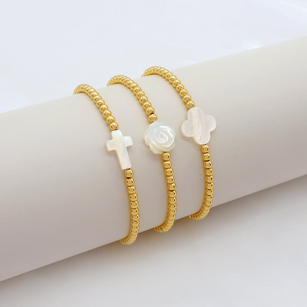 Handmade Customizable 3mm Brass Beads Bracelet With Shell Charm Bracelet