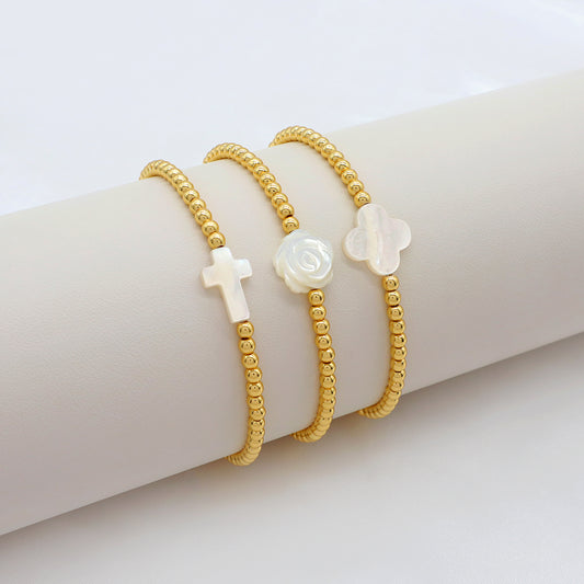 Handmade Customizable 3mm Brass Beads Bracelet With Shell Charm Bracelet