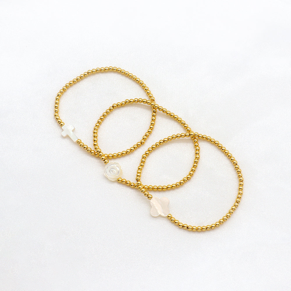 Handmade Customizable 3mm Brass Beads Bracelet With Shell Charm Bracelet