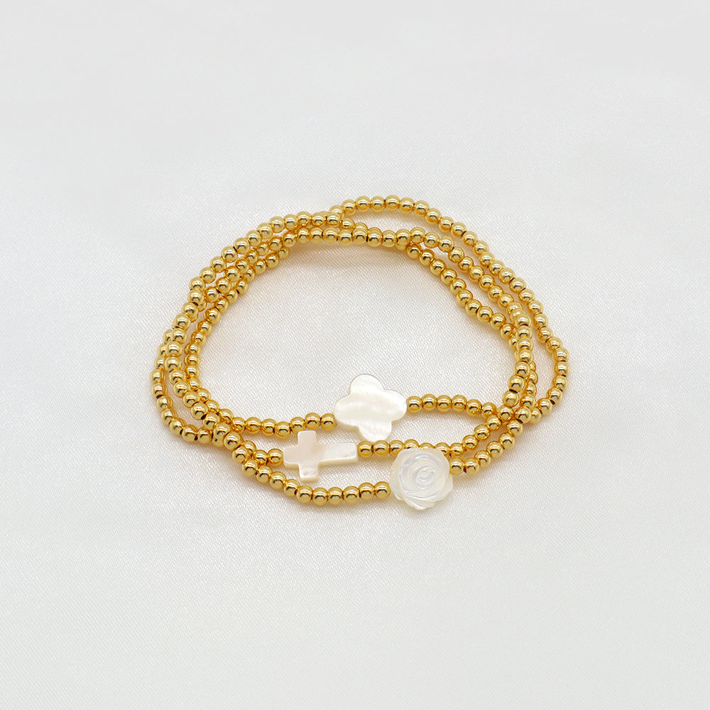 Handmade Customizable 3mm Brass Beads Bracelet With Shell Charm Bracelet