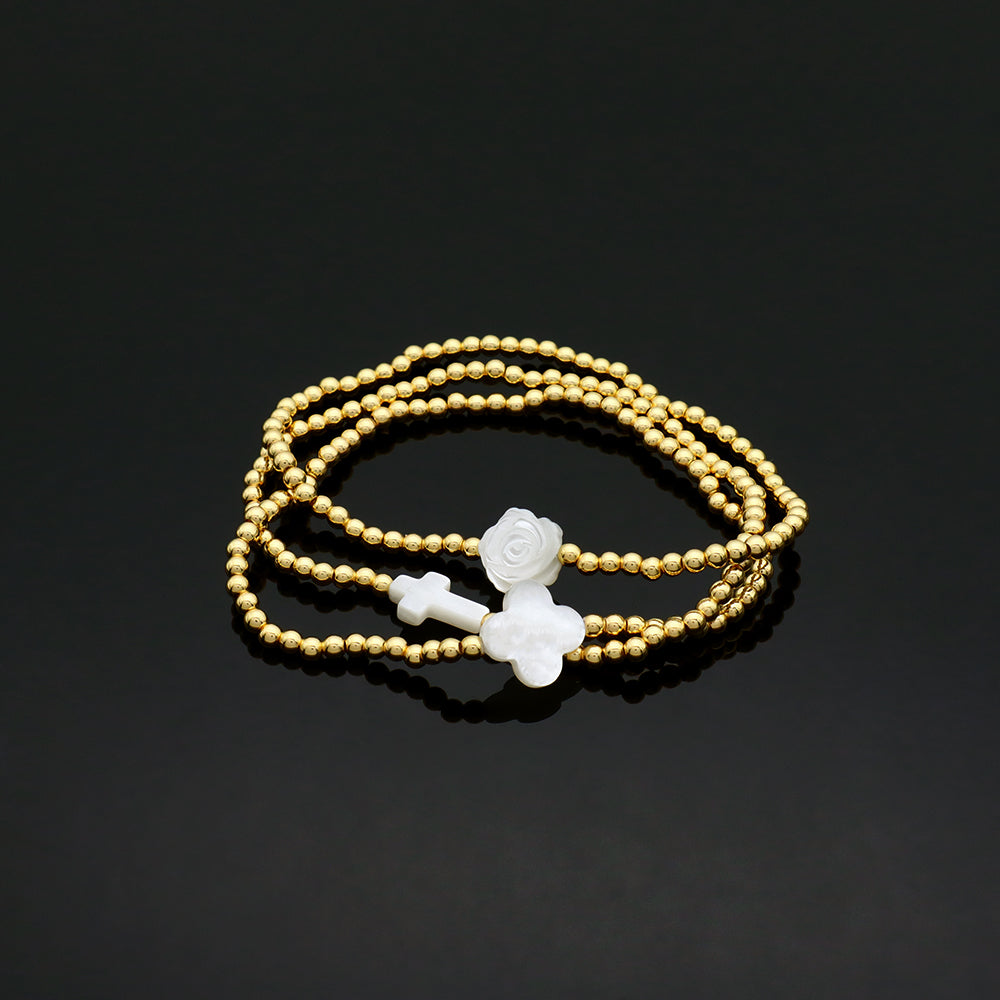 Handmade Customizable 3mm Brass Beads Bracelet With Shell Charm Bracelet