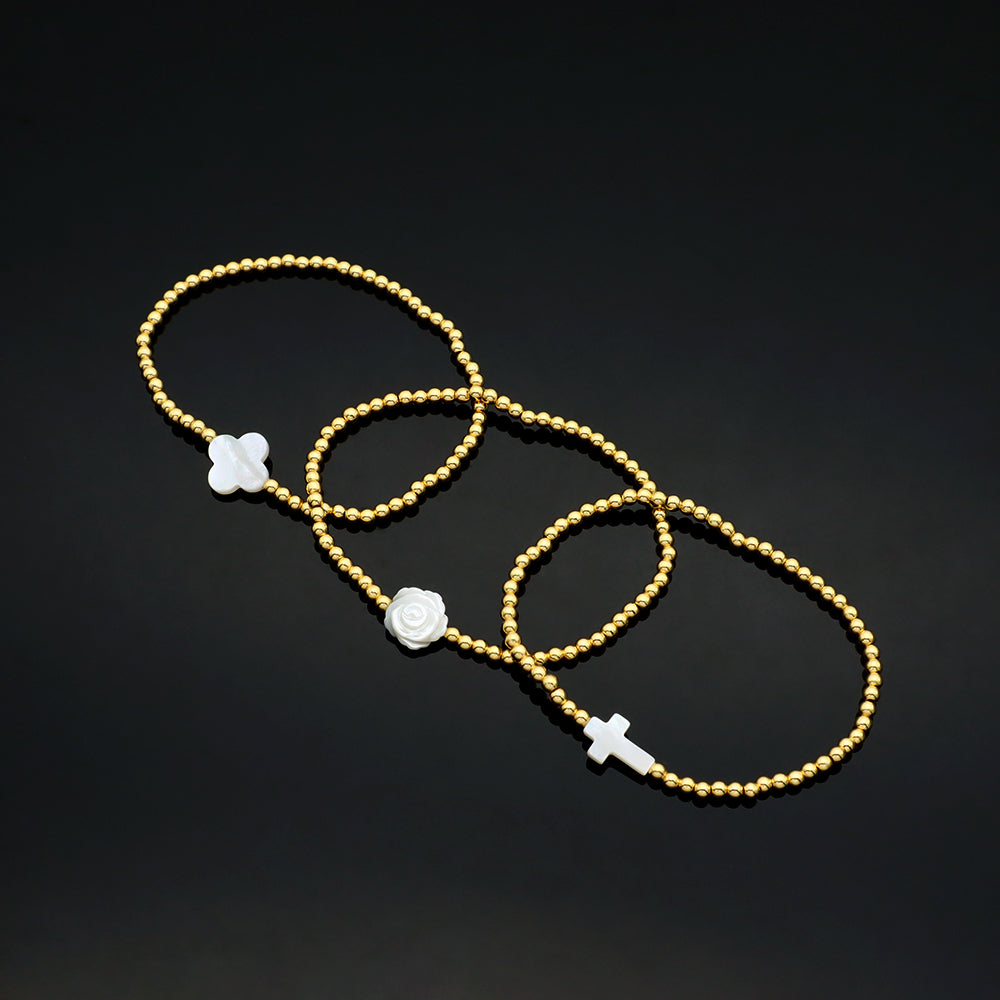 Handmade Customizable 3mm Brass Beads Bracelet With Shell Charm Bracelet