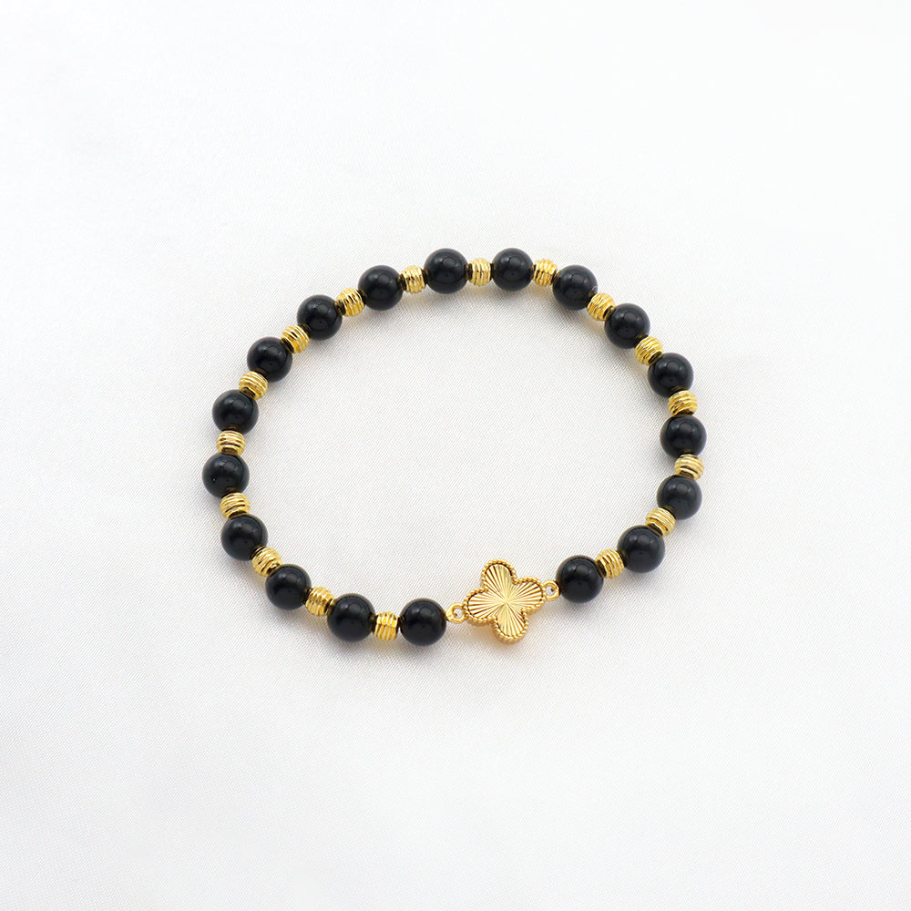 Handmade Customizable Black Agate Bracelet With Brass Gold Plated Bracelet