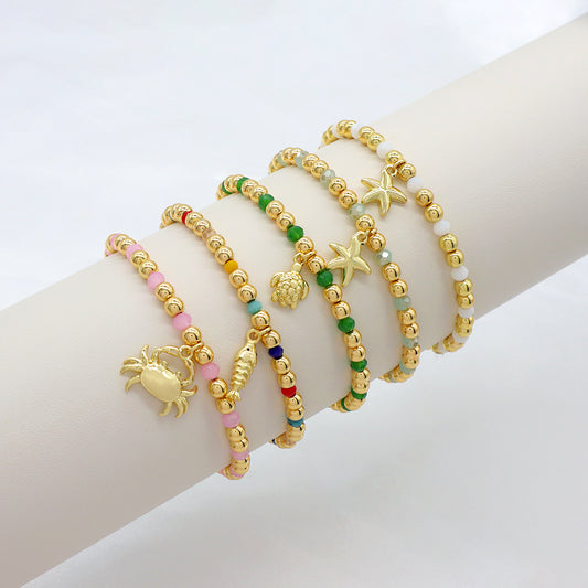 Handmade Customizable Glass Crystal Bracelet With Brass Pendant Bracelet