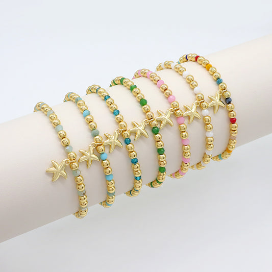 Handmade Customizable Glass Crystal Bracelet With Brass Pendant Gold Plated Bracelet