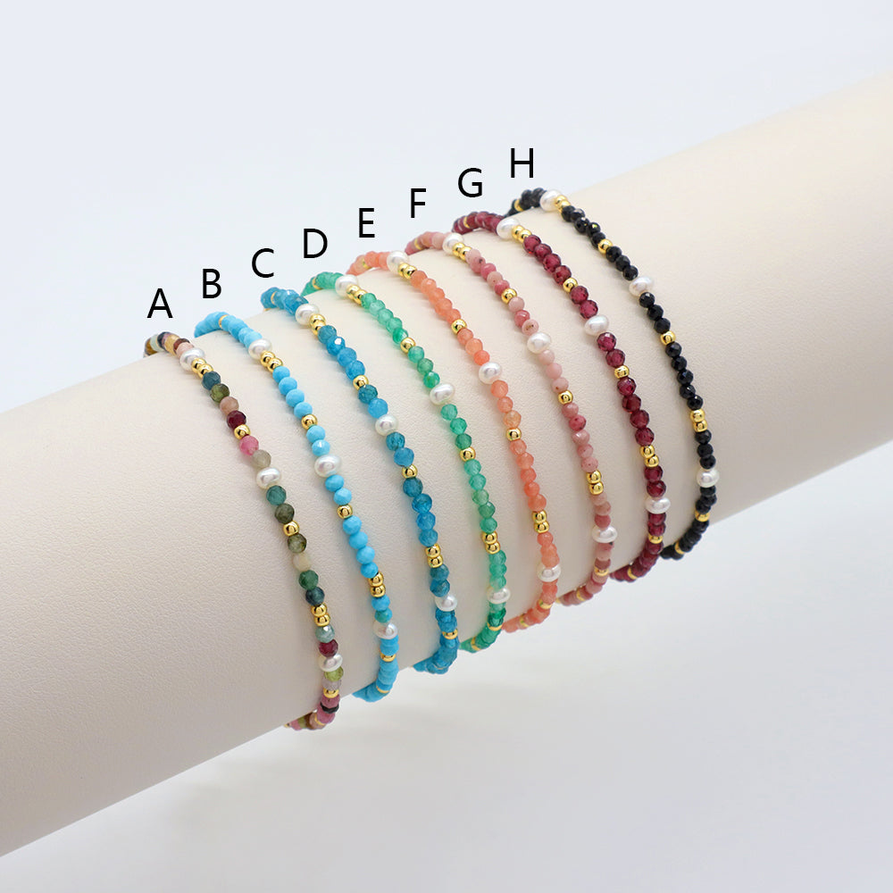 Handmade Customizable Ajustable Natural Stone With Fresh Water Pearl Bracelet